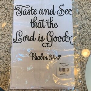 White Dish Towel with Black Text